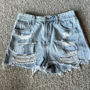 SHEIN Distressed Light Blue Denim Shorts